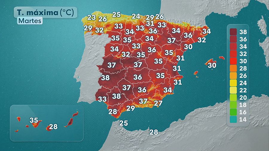 Máximas previstas para el martes