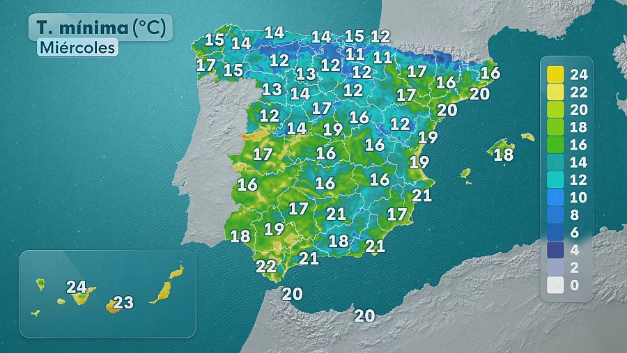 Mapa de las temperaturas mínimas en España