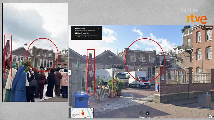 A la izquierda, captura del vídeo de redes; a la derecha, imagen de Google Maps