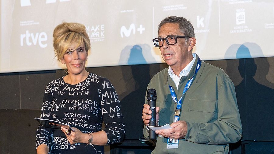 María Eizaguirre y Pep Vilar en la presentación en los cines Trueba
