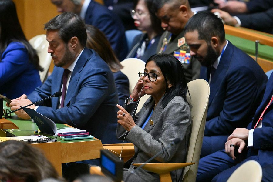 La presidenta encargada de Venezuela, Delcy Rodríguez, en la Asamblea General de las Naciones Unidas