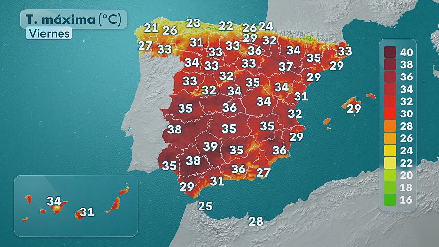 Temperaturas máximas España, 25 de septiembre
