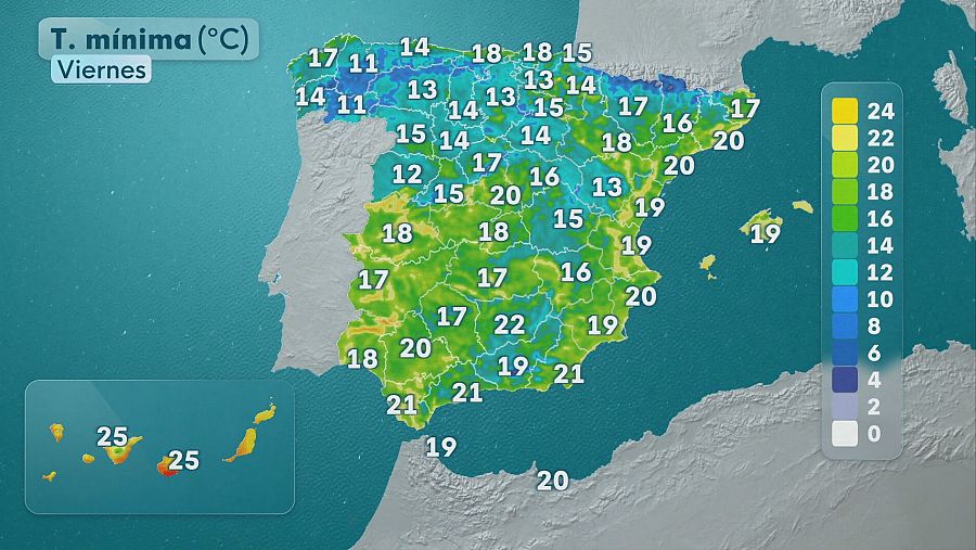 Temperaturas mínimas España, 25 de septiembre