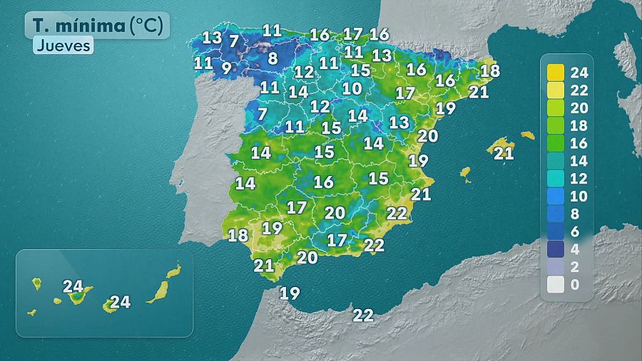 Temperaturas mínimas el jueves 1 de octubre en España