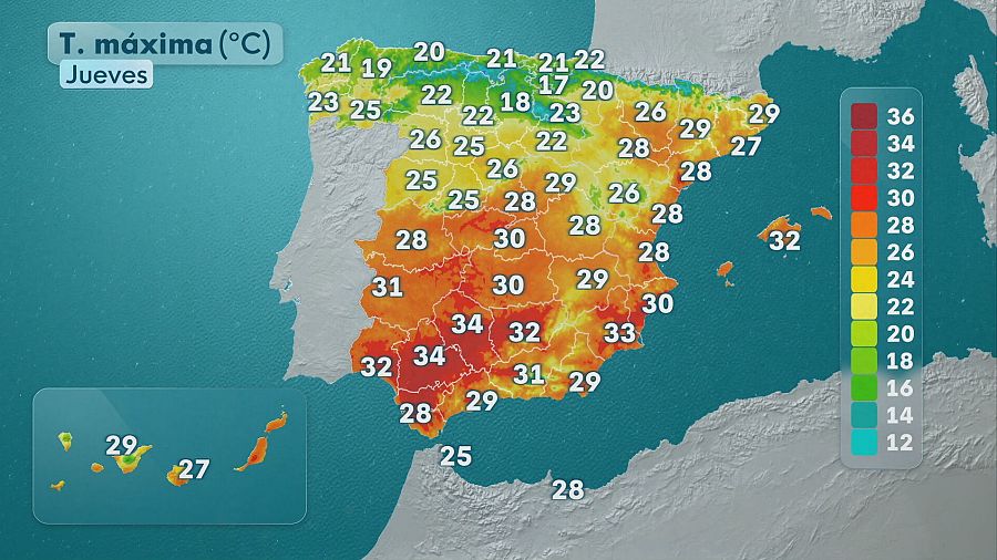 Temperaturas máximas el jueves 1 de octubre en España