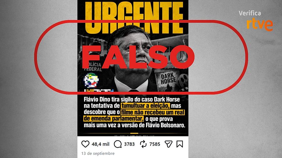 Mensaje que difunde la falsa idea de que 'Dark Horse' no recibió financiación parlamentaria.