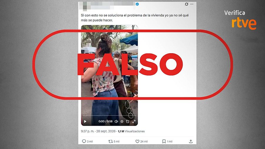 Mensaje de X que difunde un vídeo de un grupo de personas bailando y lo relaciona con las protestas actuales por una vivienda digna