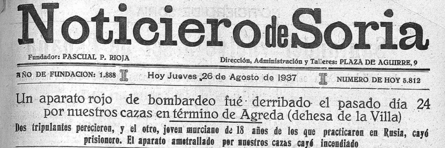 Recorte de prensa sobre el derribo del avión republicano de Antonio Soto Romero y Luis Gil Longares en agosto de 1937
