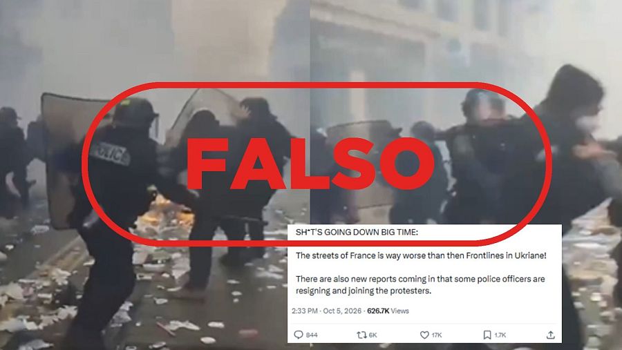 Mensaje que difunde un vídeo de 2023 como si correspondiera a las protestas estudiantes con sello Falso