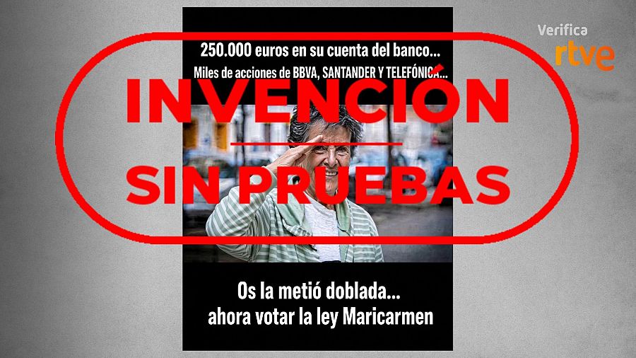 Mensaje que afirma que Maricarmen tenía 250.000 euros en el banco con sello Invención sin pruebas