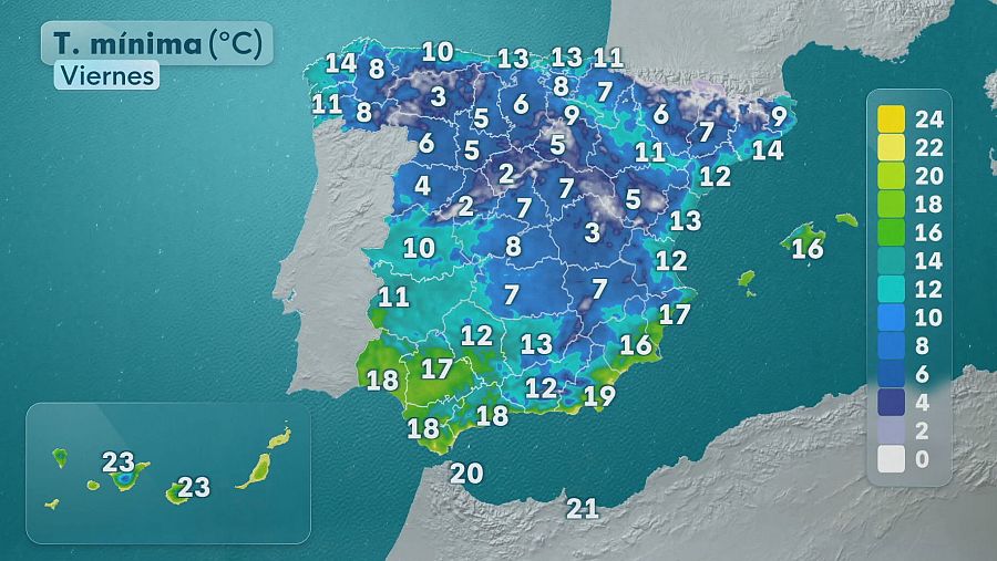 Temperaturas mínimas viernes 9 de octubre en España