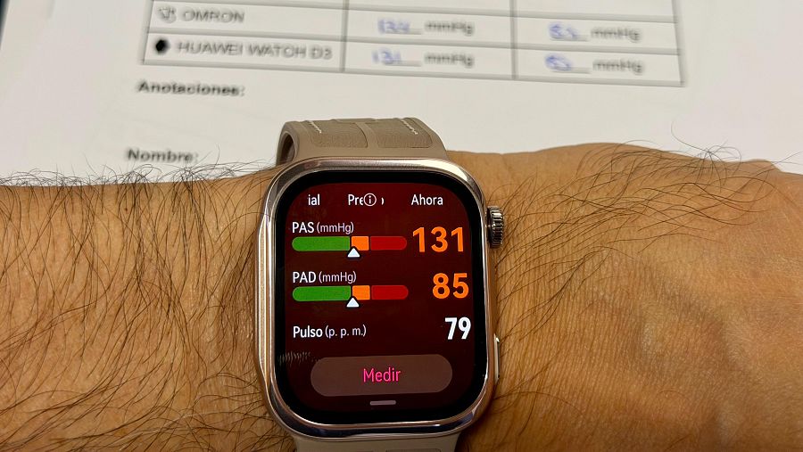 Pantalla de medición de la presión arterial del Watch D3