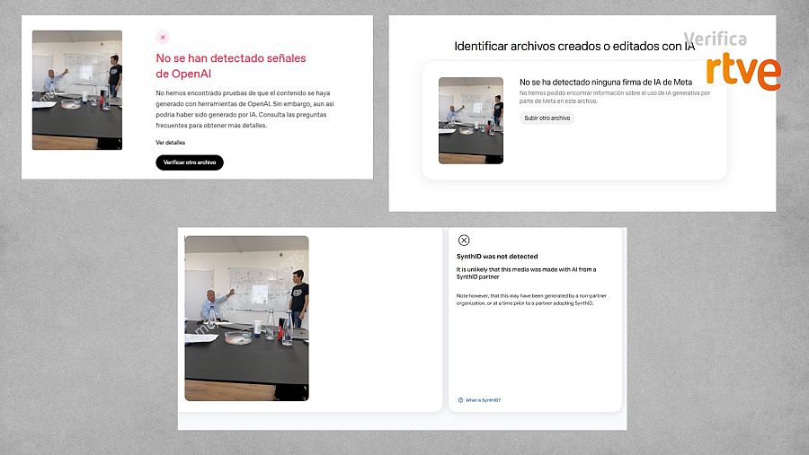 Resultados de OpenAI, Meta AI y SynthID sobre la imagen de Telegram