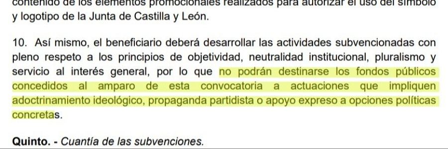 Fragmento de la orden de la Consejería de Cultura y Turismo de Castilla y León que veta las ayudas al cine que 