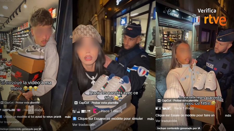 Capturas de vídeos publicados en TikTok con filtros para simular los saqueos en Francia