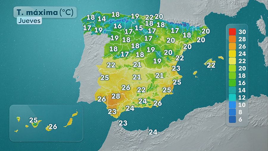 El tiempo el 22 de octubre en España: temperaturas máximas.