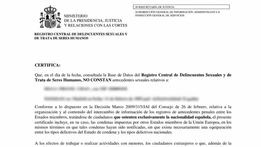 Certificado de Delitos de Naturaleza Sexual