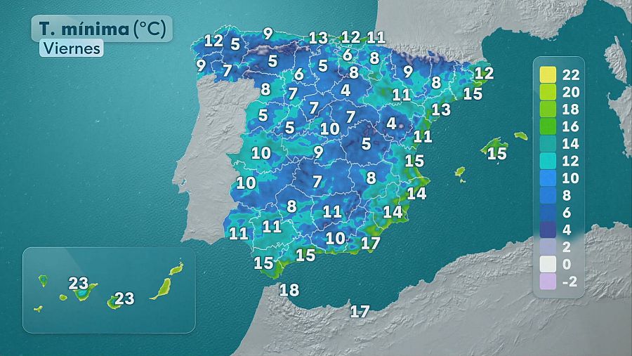 Temperaturas mínimas el viernes 23 de octubre