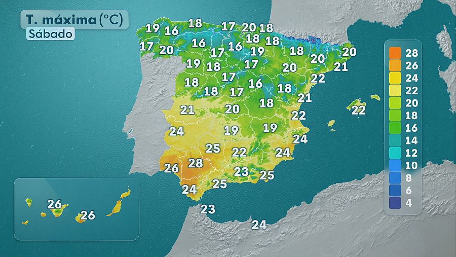Temperaturas máximas el sábado 24 de octubre
