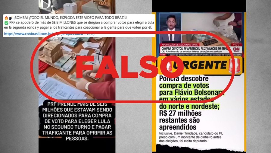 Mensajes falsos que alertan sobre fraude electoral en Brasil.