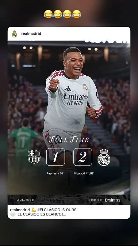 Vinicius celebra la victoria en el Clásico con emoticonos sonrientes.