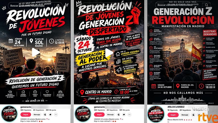 Tres carteles que llaman a la movilización en Madrid el 24 de octubre