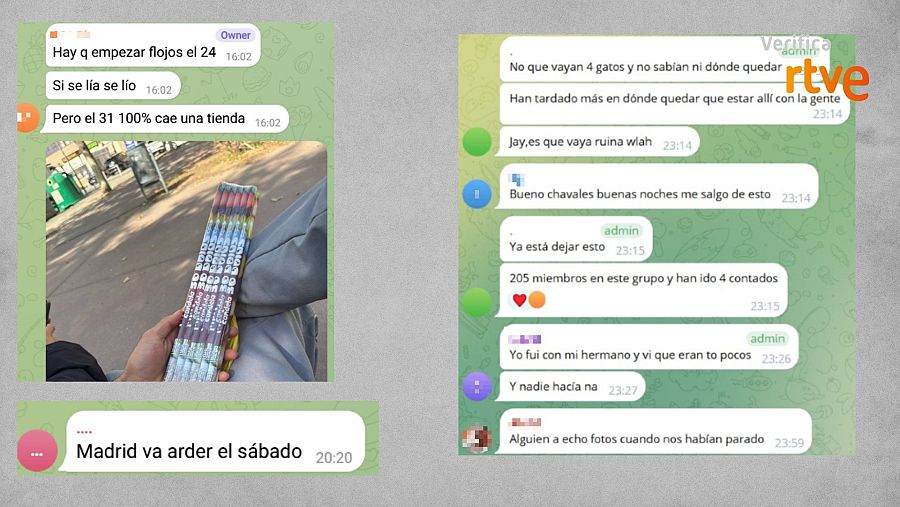 A la izquierda, mensajes del día anterior a la convocatoria y, a la derecha, conversación en la noche del 24 de octubre