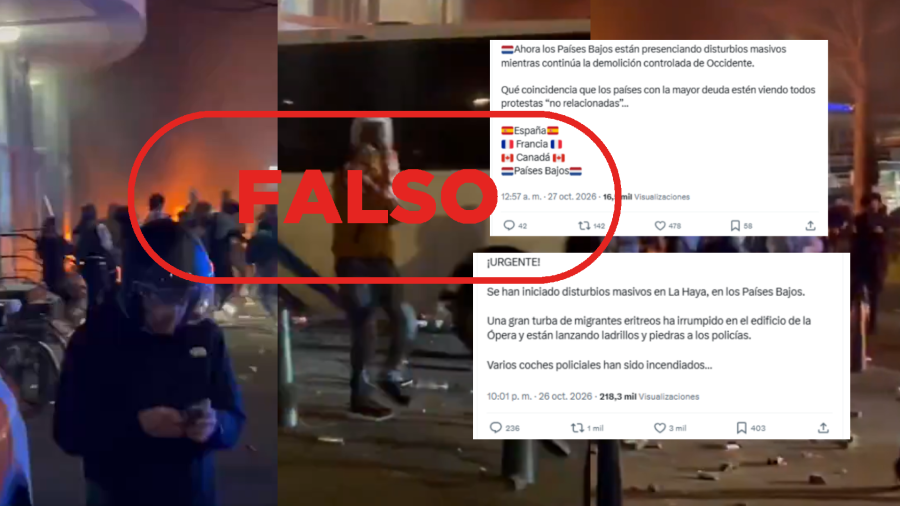 Mensajes que difunde como actual un vídeo de 2024 de protestas en La Haya con sello 'falso'