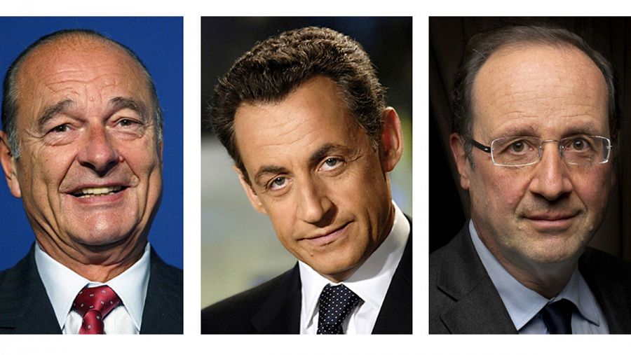 De izquierda a derecha: Jacques Chirac, Nicolas Sarkozy y François Hollande