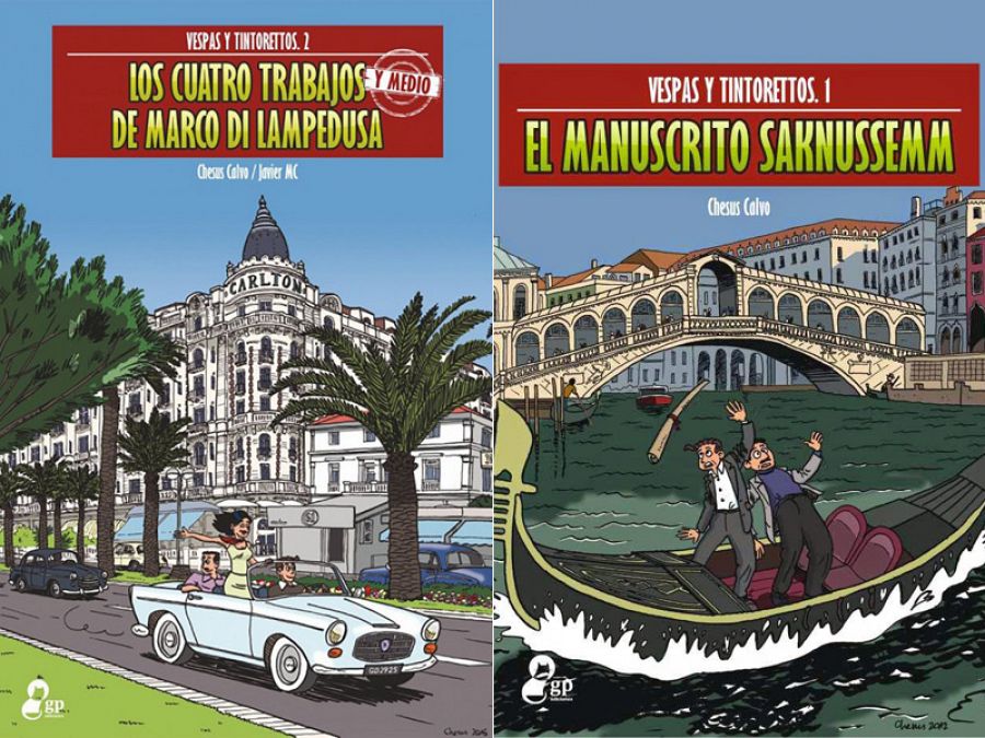 Portadas de los dos tomos de 'Vespas y Tintorettos'