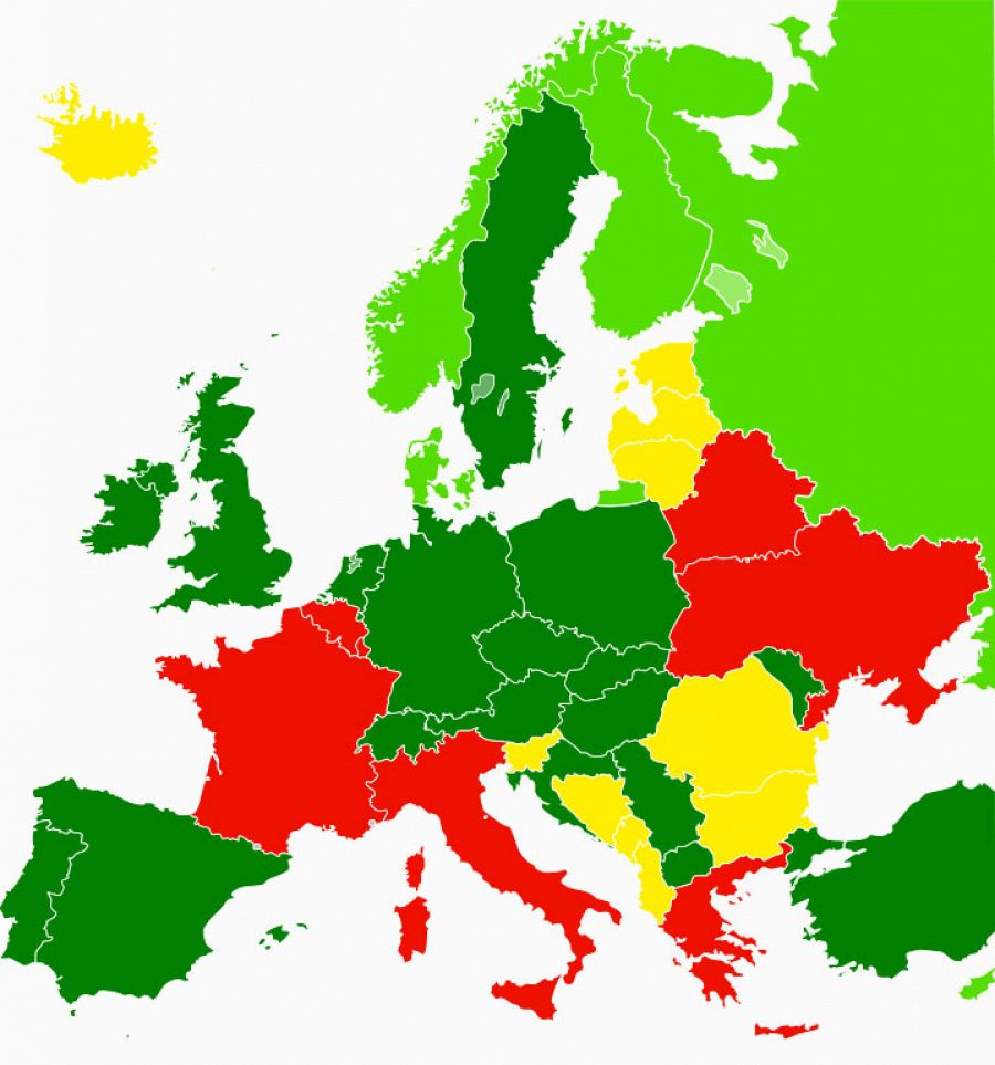 Mapa de la situación de la libertad de panorama en los Estados europeos.