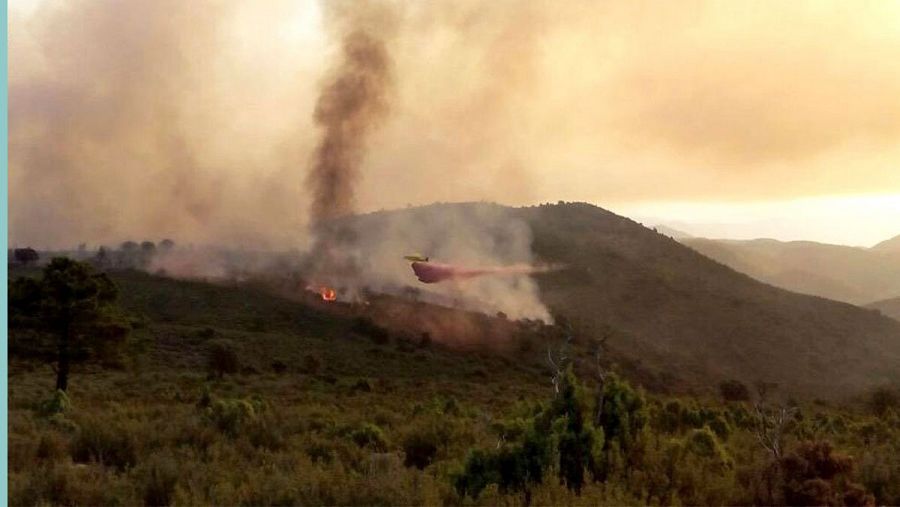 Medios aéreos se han incorporado a las labores de extinción del incendio de Montán (Castellón)