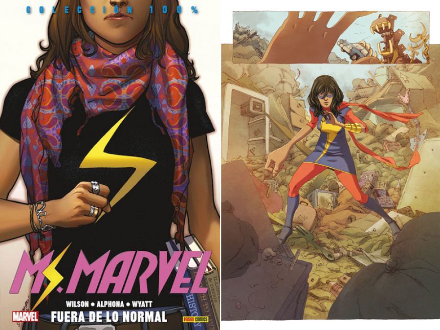 Portada y página del primer tomo de 'Ms Marvel'