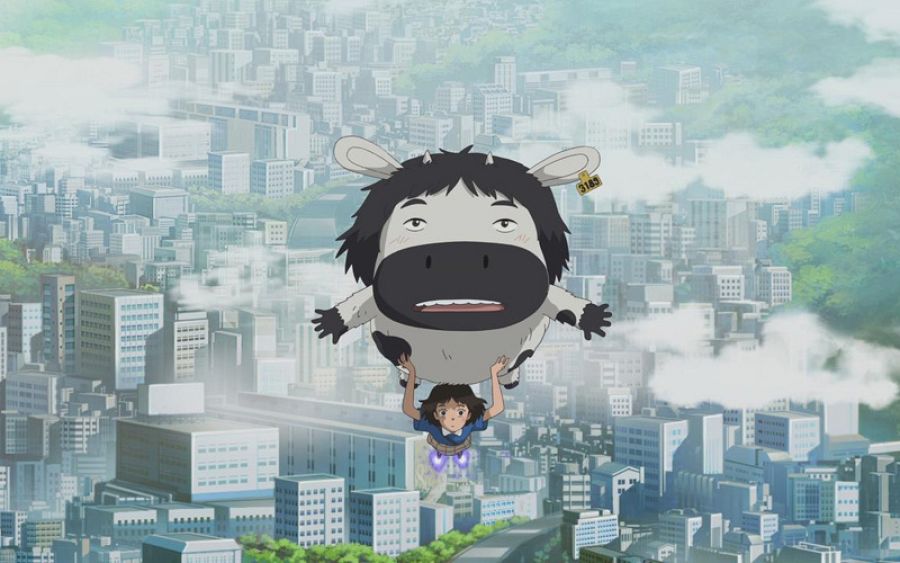 La Chica Satélite y el Chico Vaca sobrevolando Seúl