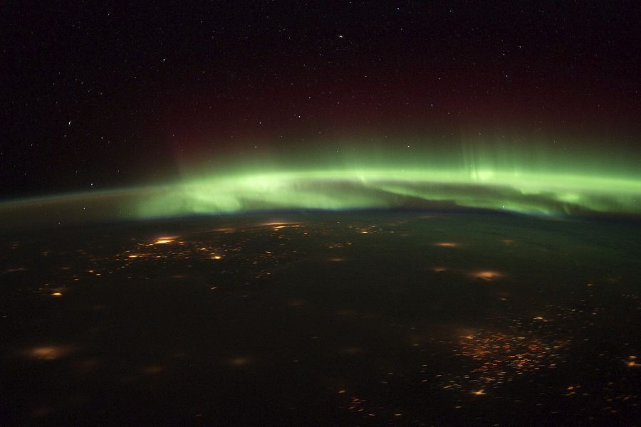 Una aurora boreal vista desde la Estación Espacial Internacional.