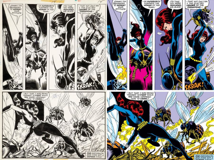 Tinta y página terminada de 'Los Campeones' dibujada por John Byrne