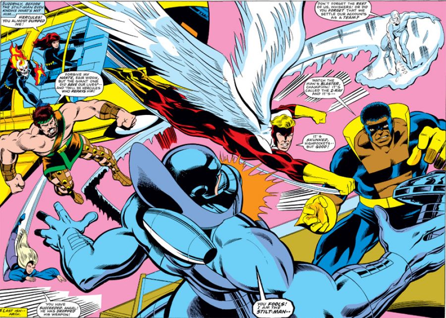 Doble página de 'Los Campeones' dibujada por John Byrne