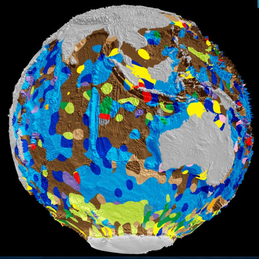 Foto fija del primer mapa digital de la geología del fondo marino en la Tierra