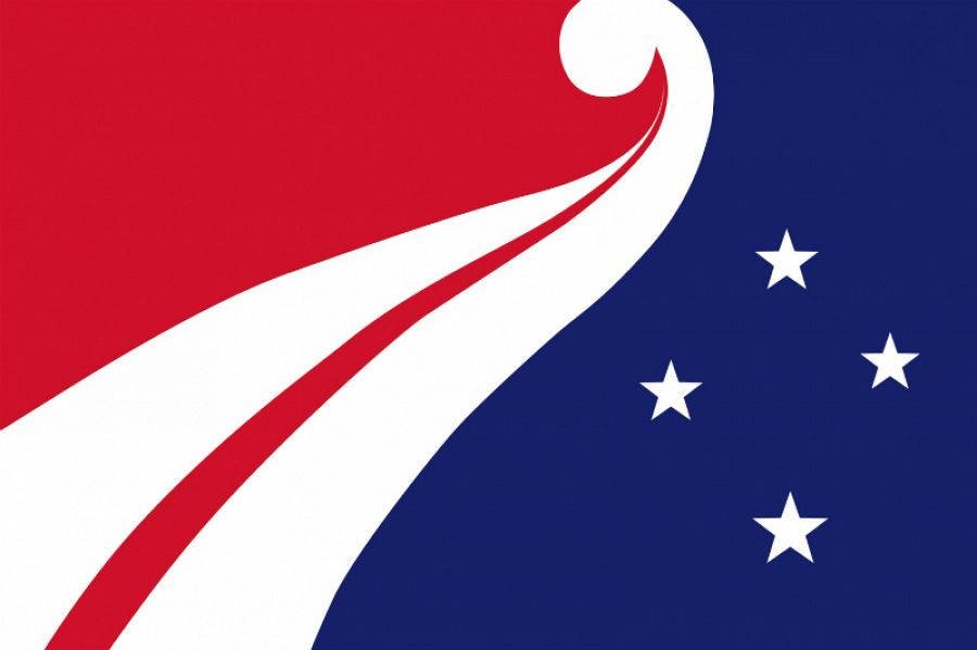 Una de las propuestas de bandera para Nueva Zelanda: 'Embrace (Red & Blue)', de Denise Fung.