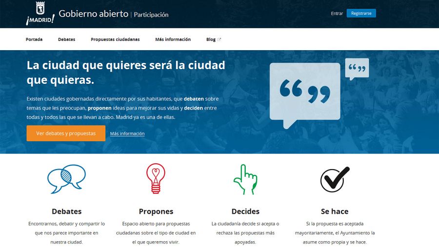 Portada del sitio web 'Decide Madrid', del Ayuntamiento de Madrid.