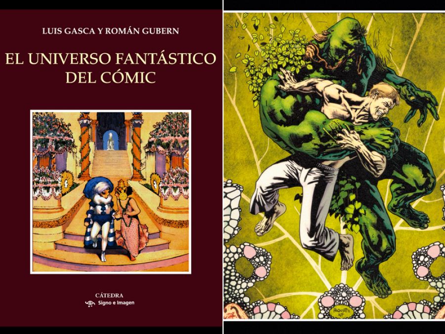 Portada de 'El universo fantástico del cómic' e imagen de 'Swamp Thing'