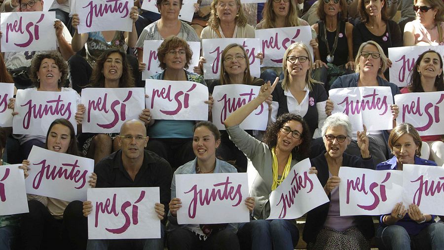 Raül Romeva, en el acto de 'Dones juntes pel Sí, en Montjuïc (Barcelona).