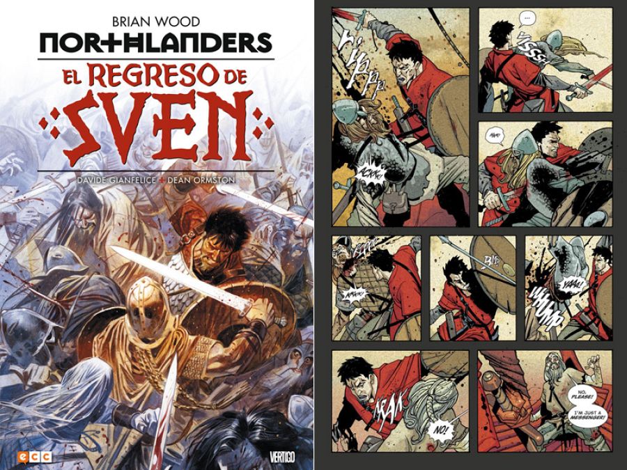 Portada y página interior de 'Northlanders 1: El regreso de Sven'