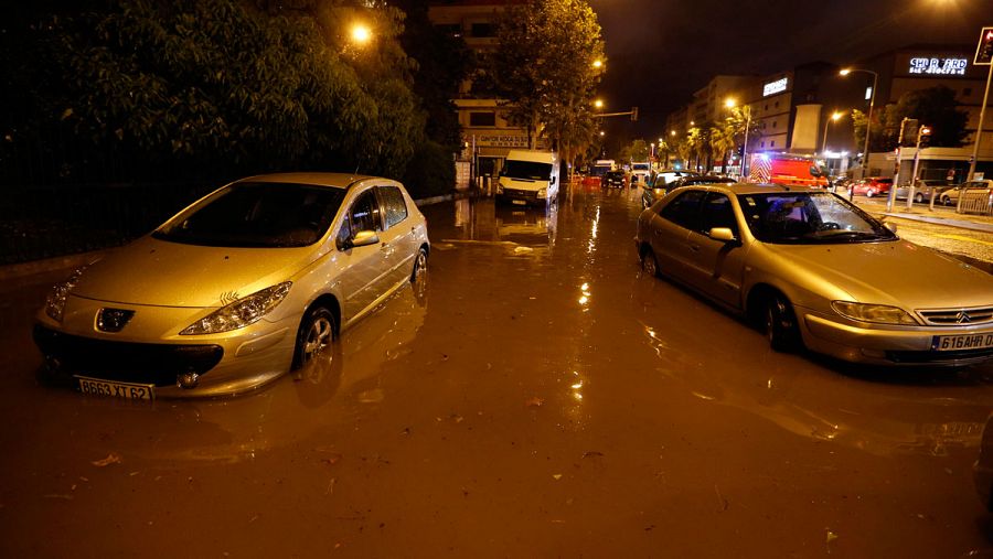 Vista de una calle inundada de Niza
