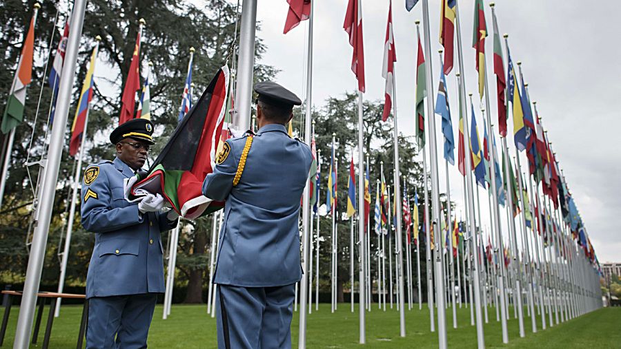La bandera palestina es izada en la sede la ONU en Ginebra