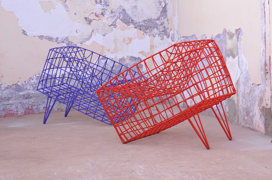 'Fauteil Sansa bleu', obra de metal y nylon de Cheick Diallo (2010)