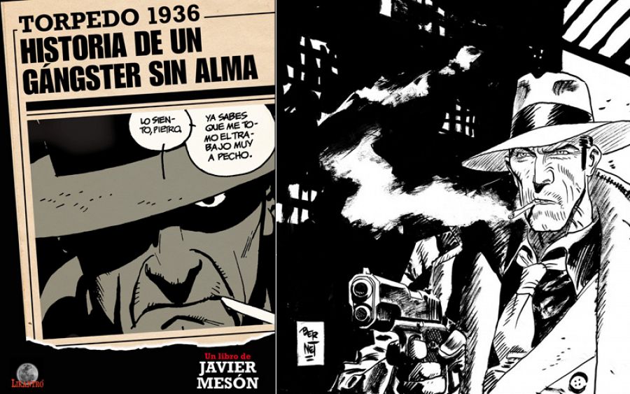 Portada de 'Torpedo 1936: Historia de un gángster sin alma' y una imagen icónica del personaje