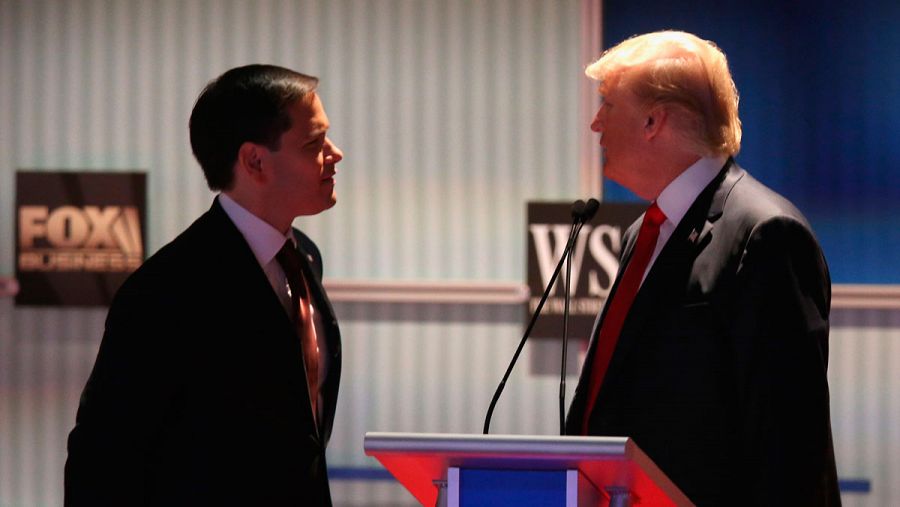 Los candidatos a la Casa Blanca, Marco Rubio y Donald Trump, durante el cuarto debate republicano.