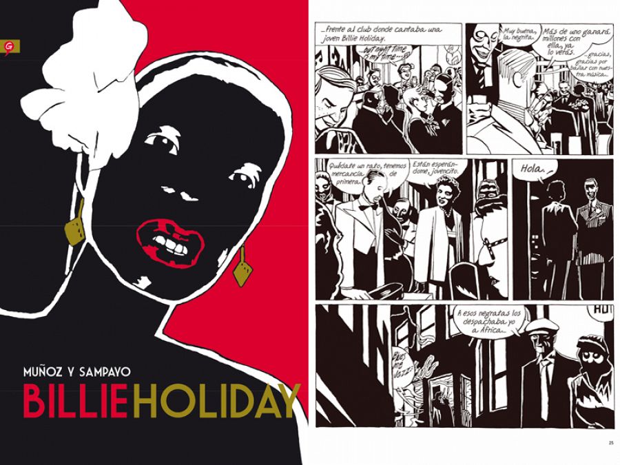 Portada y página de 'Billie Holiday', de Muñoz y Sampayo