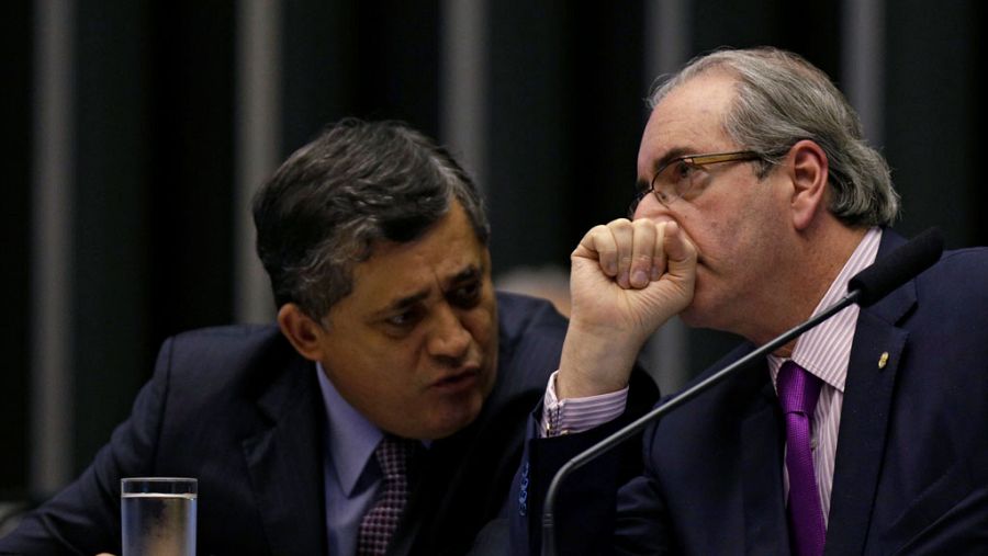 El presidente de la Cámara de Diputados de Brasil, Eduardo Cunha, junto al diputado Jose Guimaraes